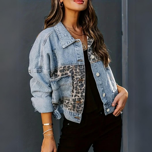 Stilla | Modejeansjakke med leopardmønster
