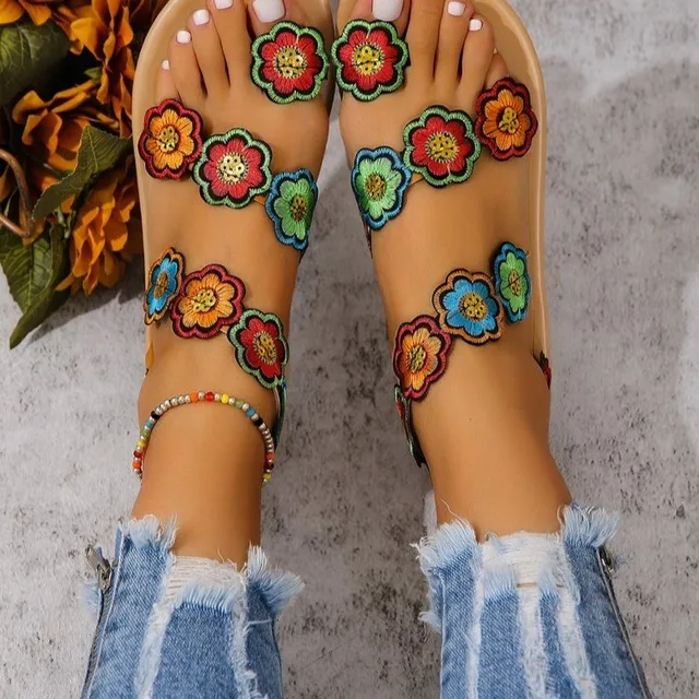 Stilla | Gule Broderede Künstige Blomster Sandaler