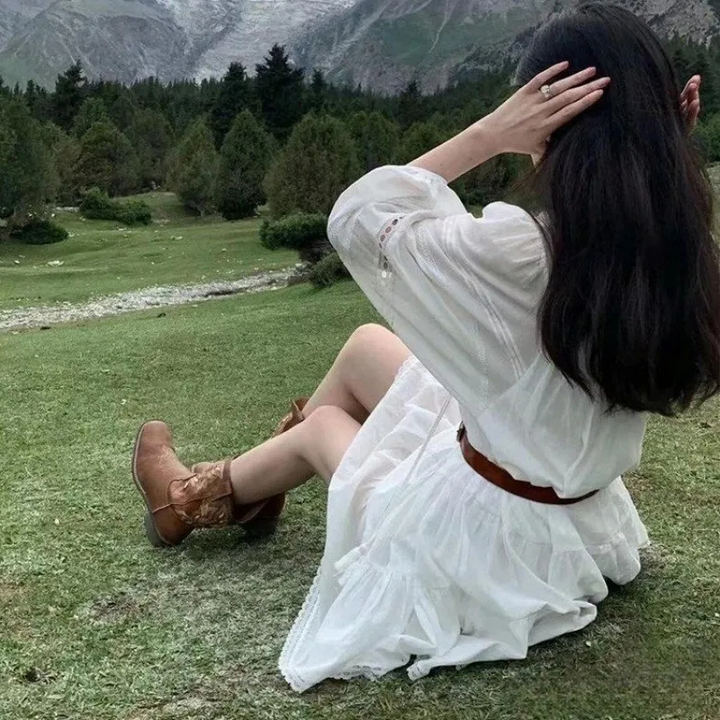 Skovae | Western stil støvler dame med spids tå og blokhæl, cowboy støvler dame