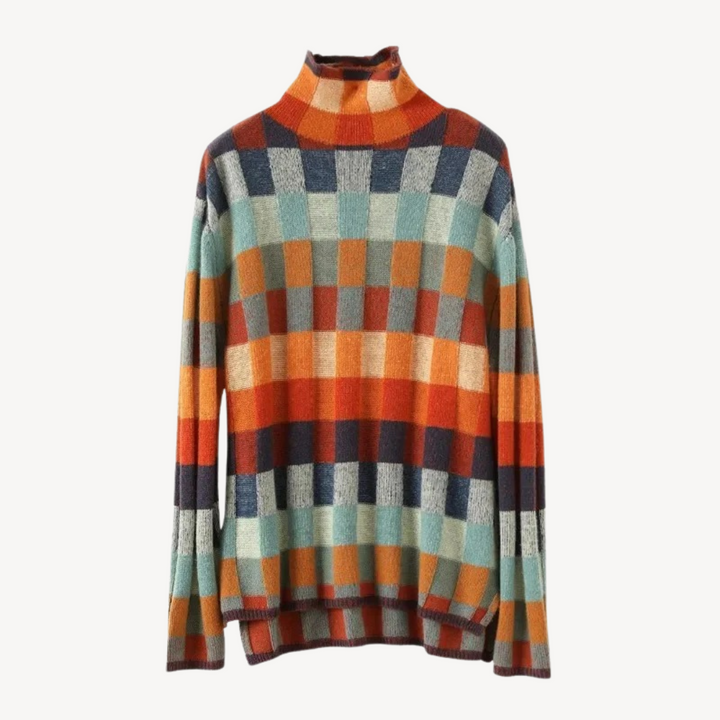 Stilla | Flerfarvet Ternet Strikpullover Dame
