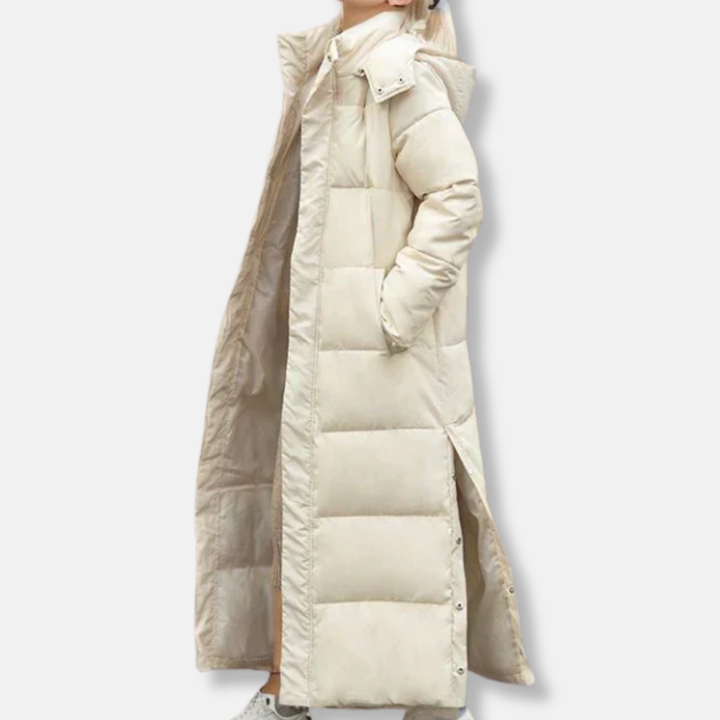 Stilla | Puffed Coat Woven Blend Quilted Maxi Length High Collar with Hood
