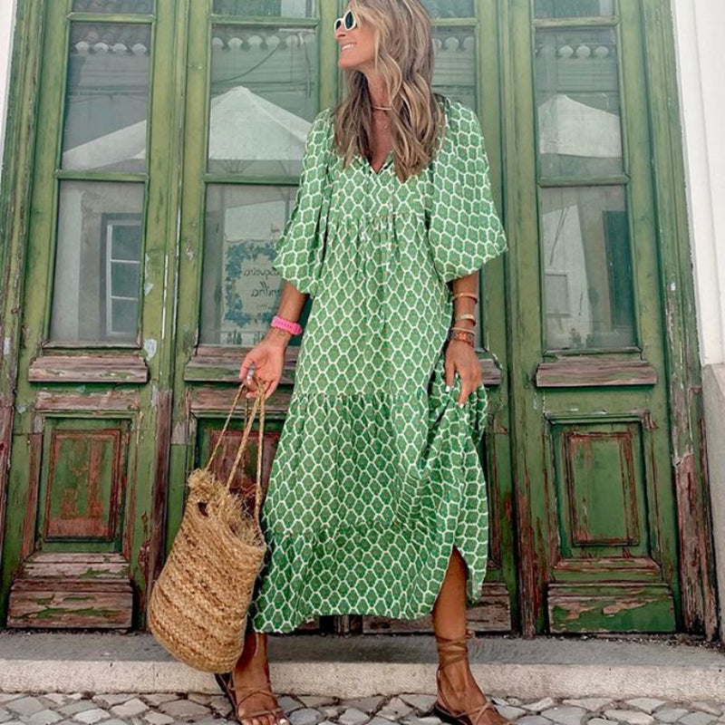Stilla | Boho Maxikjole med Pufærmer