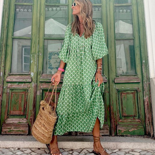 Stilla | Boho Maxikjole med Pufærmer