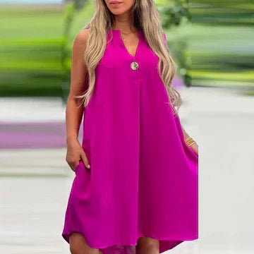 Stilla | Ærmeløs Midi Kjole Med V-hals
