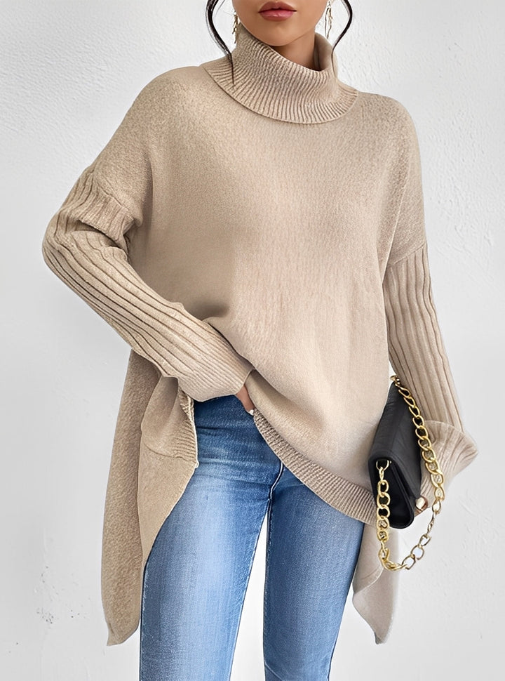 Stilla | Elegant Lang Damepullover med Rullekrave