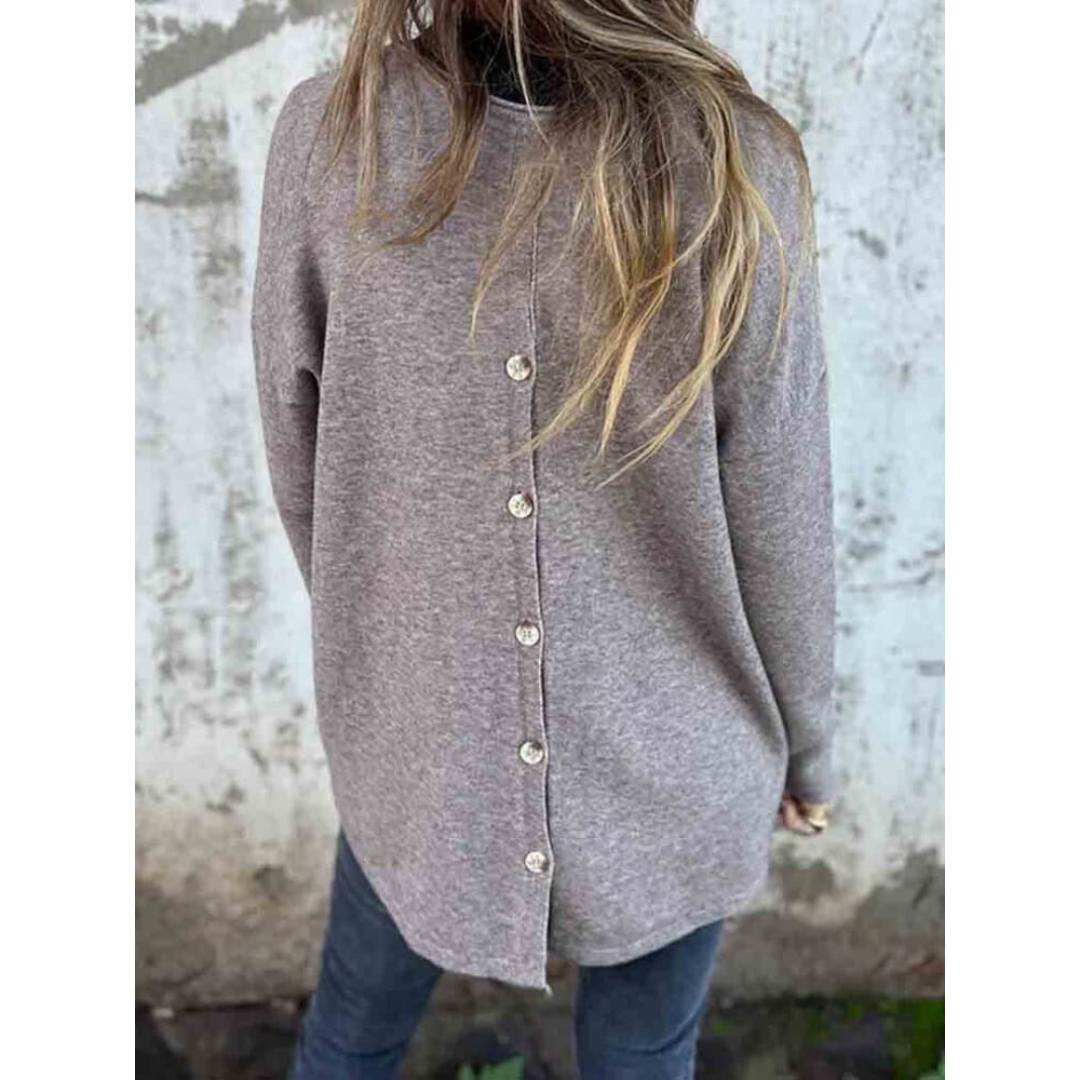 Stilla | Dame Casual Strikket Bluse Med Knaplukning Bagpå