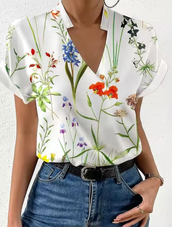 Stilla | Elegant Bluse Med Krydsfelt V-Udsnit