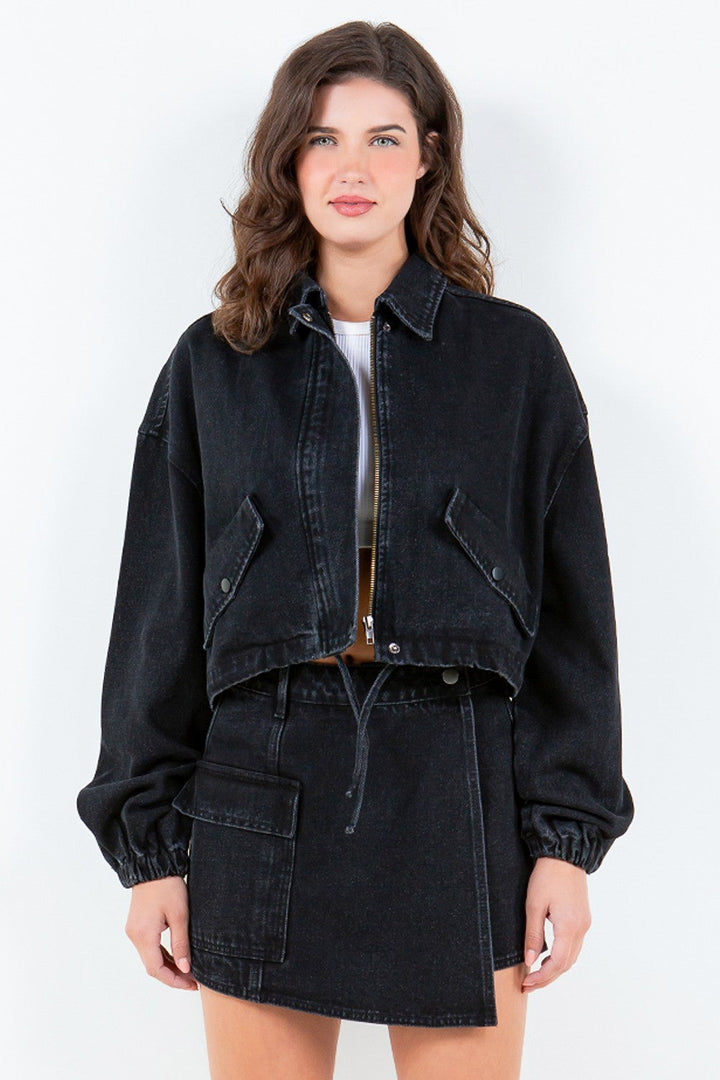 Stilla | Bazi Snøre Talje Crop Denim Jakke