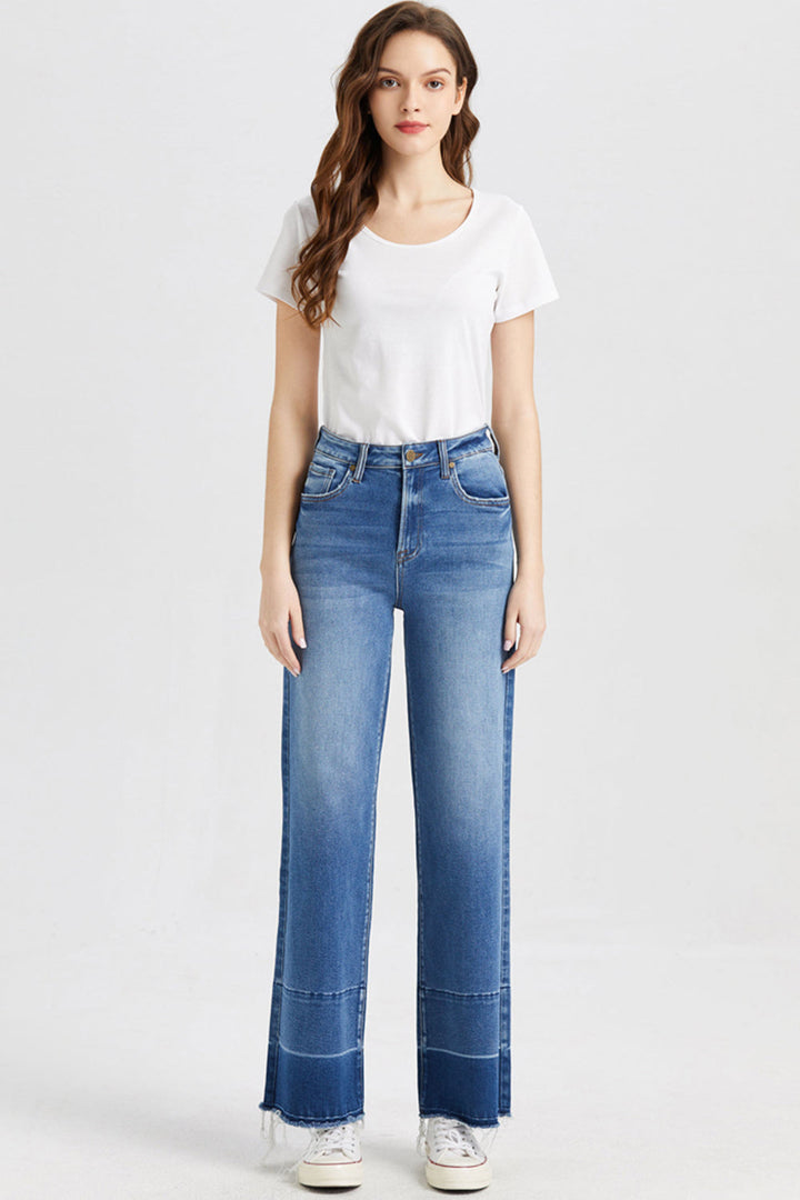 Stilla | Full Size Høj Talje Kattev Whisker Bred Skinds Jeans