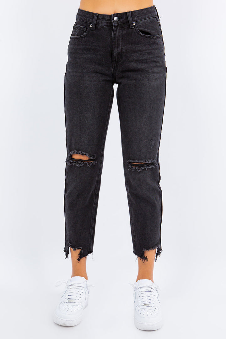 Stilla | Bazi Høj Talje Distressed Crop Straight Jeans