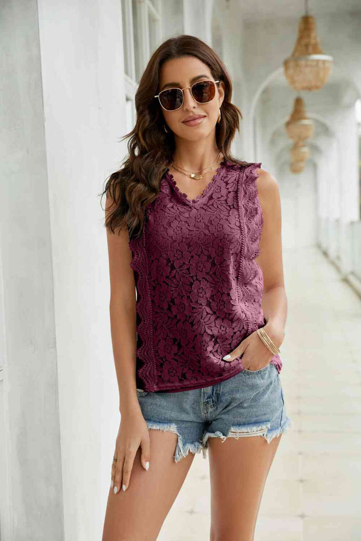 Stilla | Scalloped Keyhole V-hals Tank