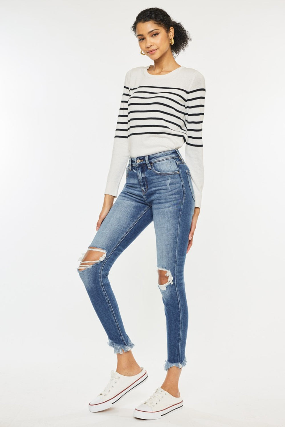Stilla | Høj Talje Distressed Raw Hem Ankel Skinny Jeans