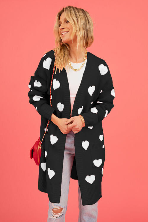 Stilla | Grafisk Åben Front Cardigan Med Lommer