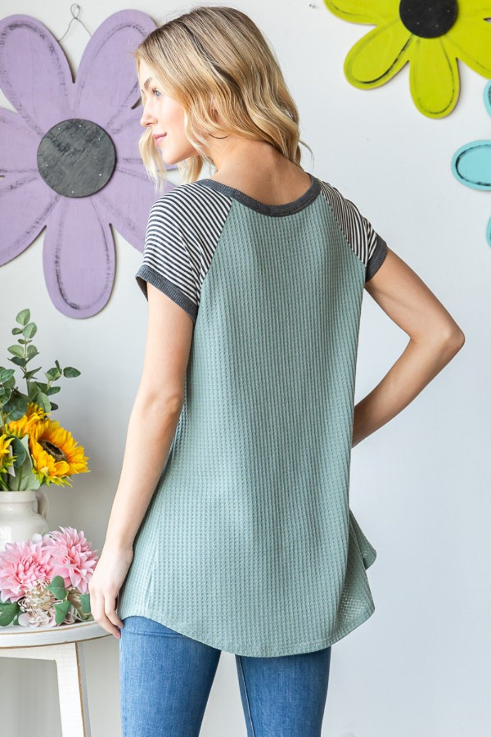 Stilla | Full Size Stribet Kortærmet Vaffel T-Shirt