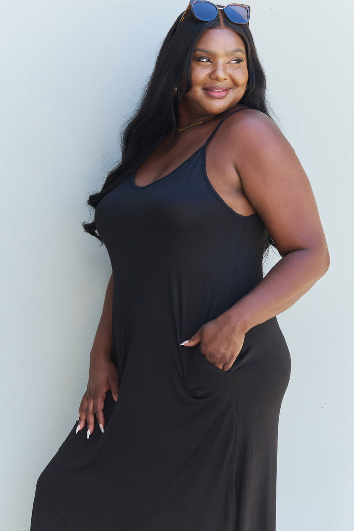 Stilla | Good Energy Full Size Cami Side Slit Maxi Dress I Sort