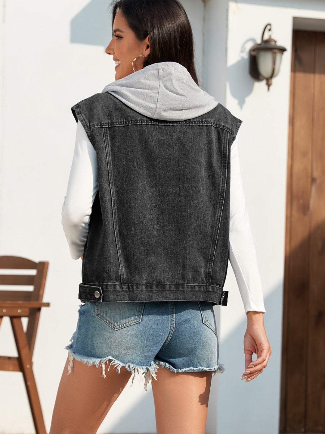 Stilla | Knap-Op Hættetrøje Denim Jakke