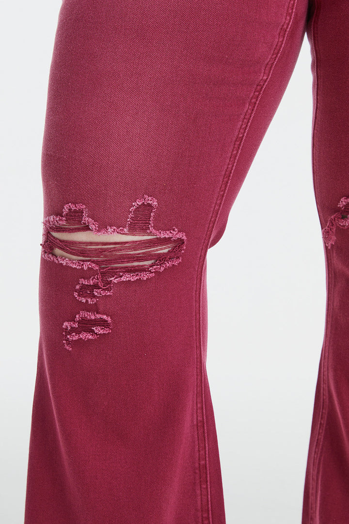 Stilla | Full Size Høj Talje Distressed Raw Hem Flare Jeans