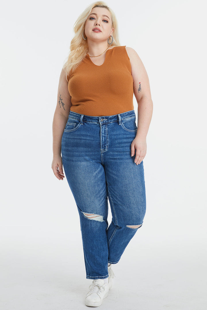 Stilla | Full Size Høj Talje Distressed Vasket Cropped Mom Jeans
