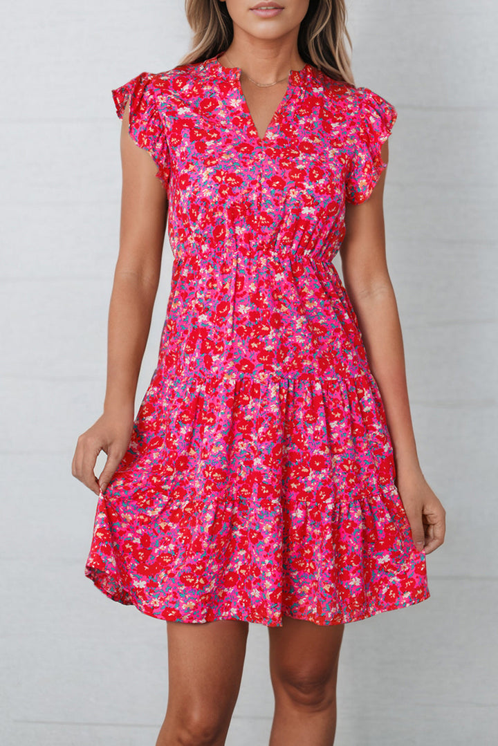 Stilla | Print Notched Neck Cap Sleeve Mini Kjole