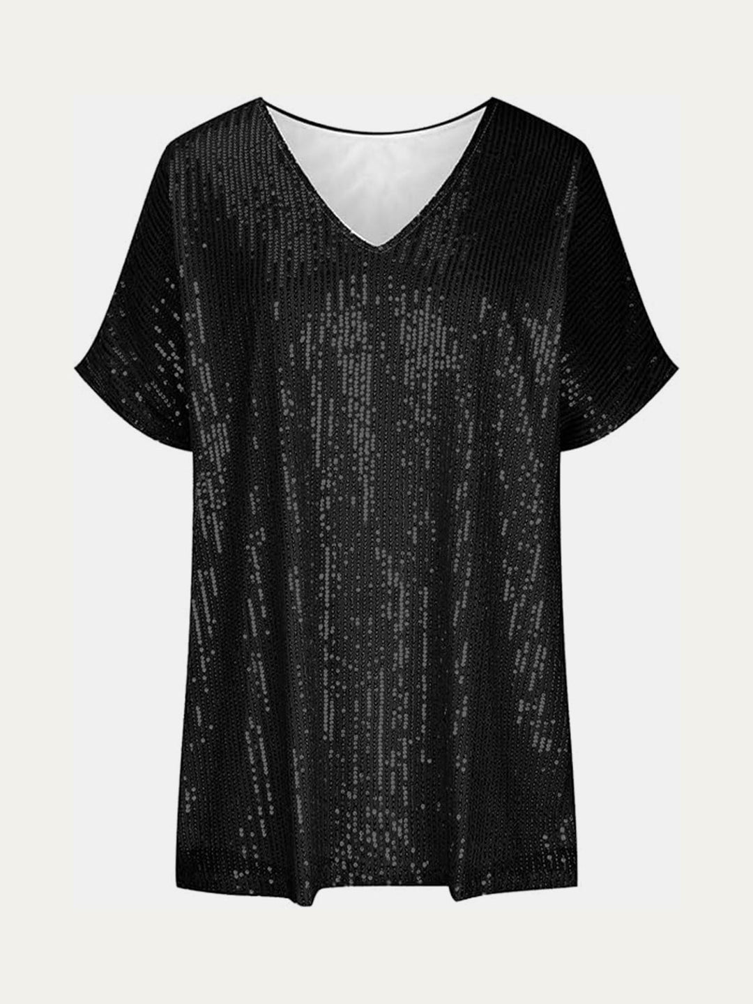 Stilla | Plus Size Paillet V-Hals Kortærmet Top