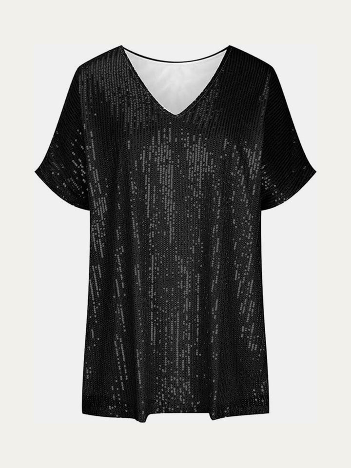 Stilla | Plus Size Paillet V-Hals Kortærmet Top