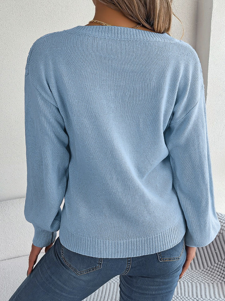 Stilla | Strikket V-hals lanterneærme sweater