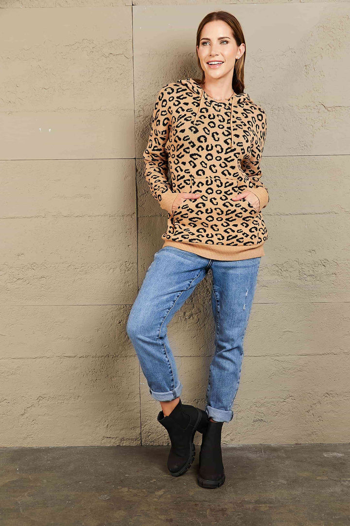 Stilla | Højre Leopard Print Snørebåndet Hætte Sweatshirt