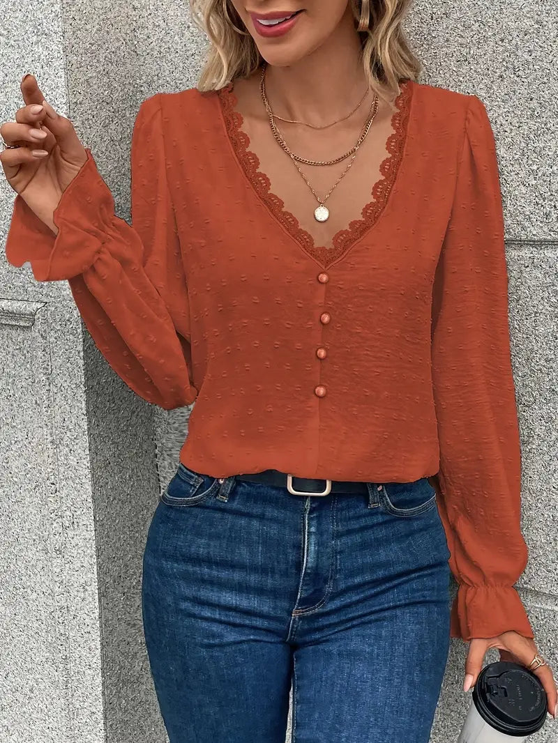 Stilla | Elegant Bluse Med V-Hals Og Lange Ærmer Highest