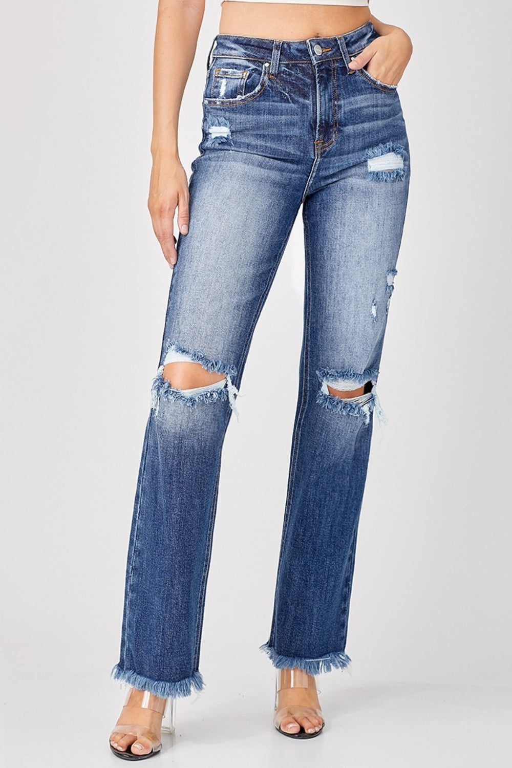 Stilla | Full Size Raw Hem Distressed Straight Jeans