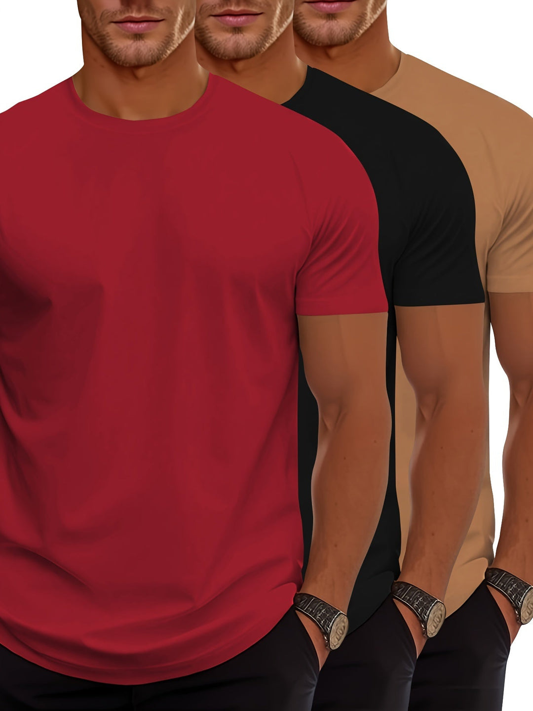 Skovae | 3Er Pack Herre T-shirts med Korte Ærmer, Sommerlige Ensfarvede Farver
