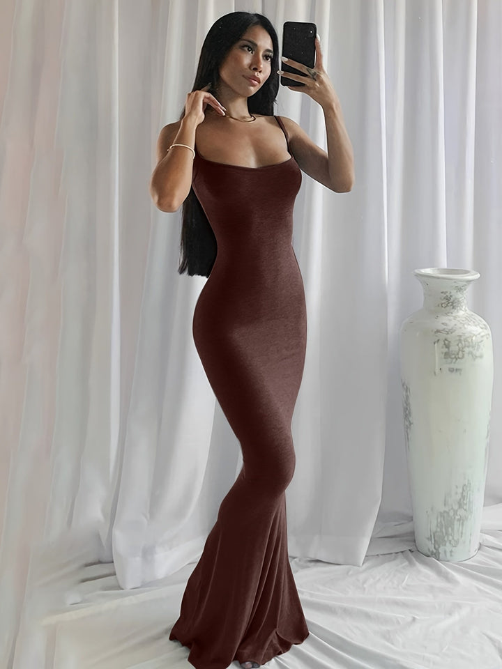 Stilla | Ærmeløs Sexet Scoop Neck Åben Bag Cami Maxi Kjole