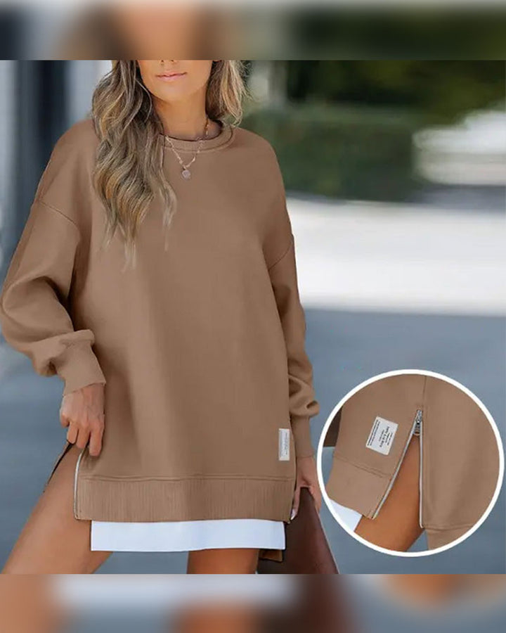 Stilla | Sweatshirtkjole med Lange Ærmer Lynlås og Slids