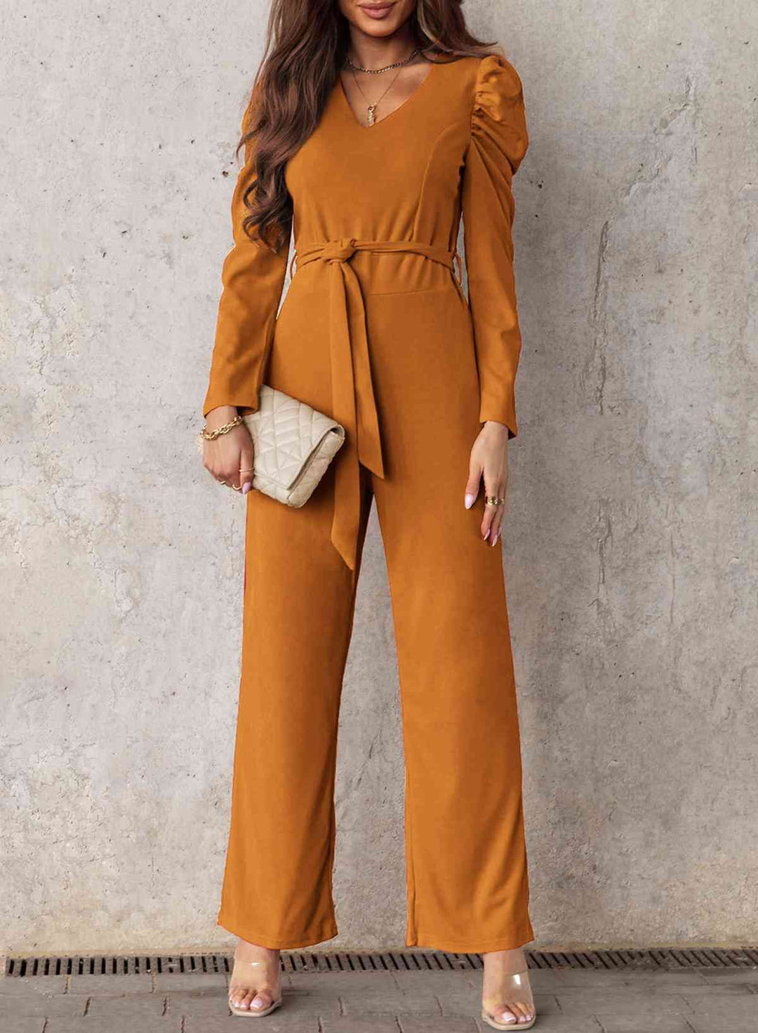 Stilla | Lang Puff Ærme V-hals Jumpsuit