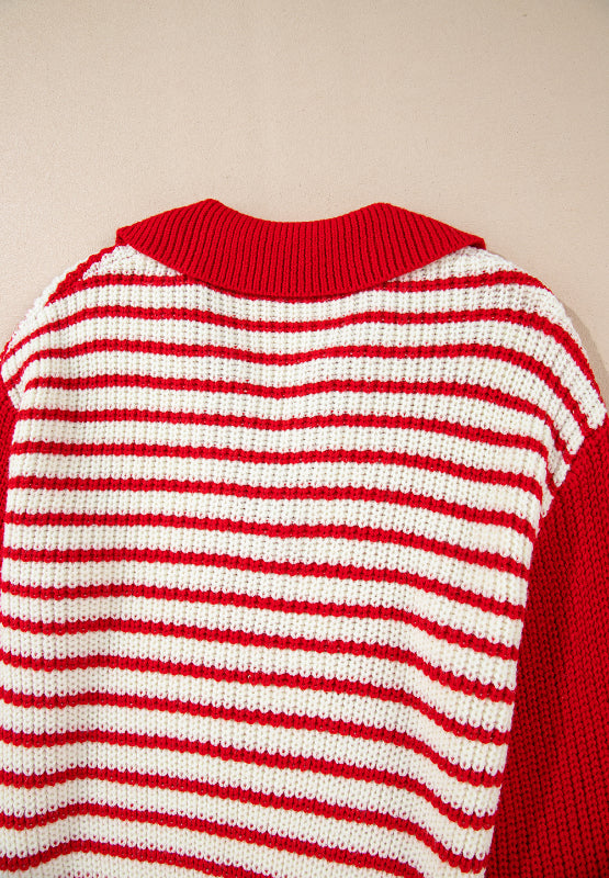 Stilla | Stribet sweater med lange ærmer og Johnny krave