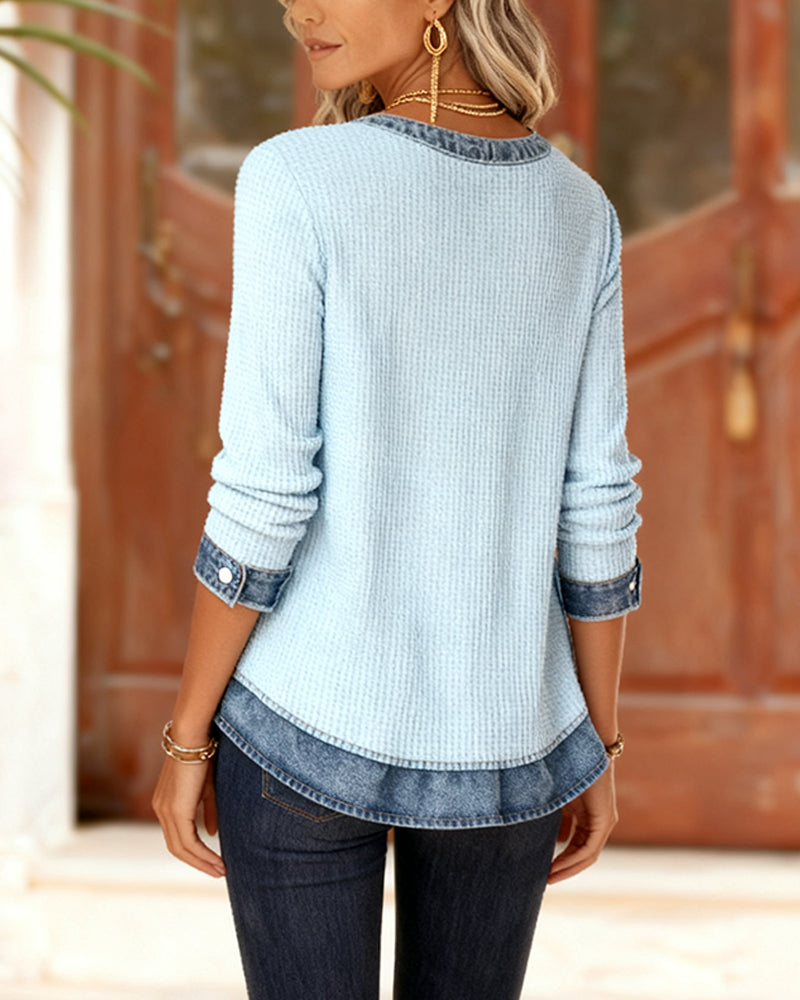 Stilla | Top i denim vaffelstof