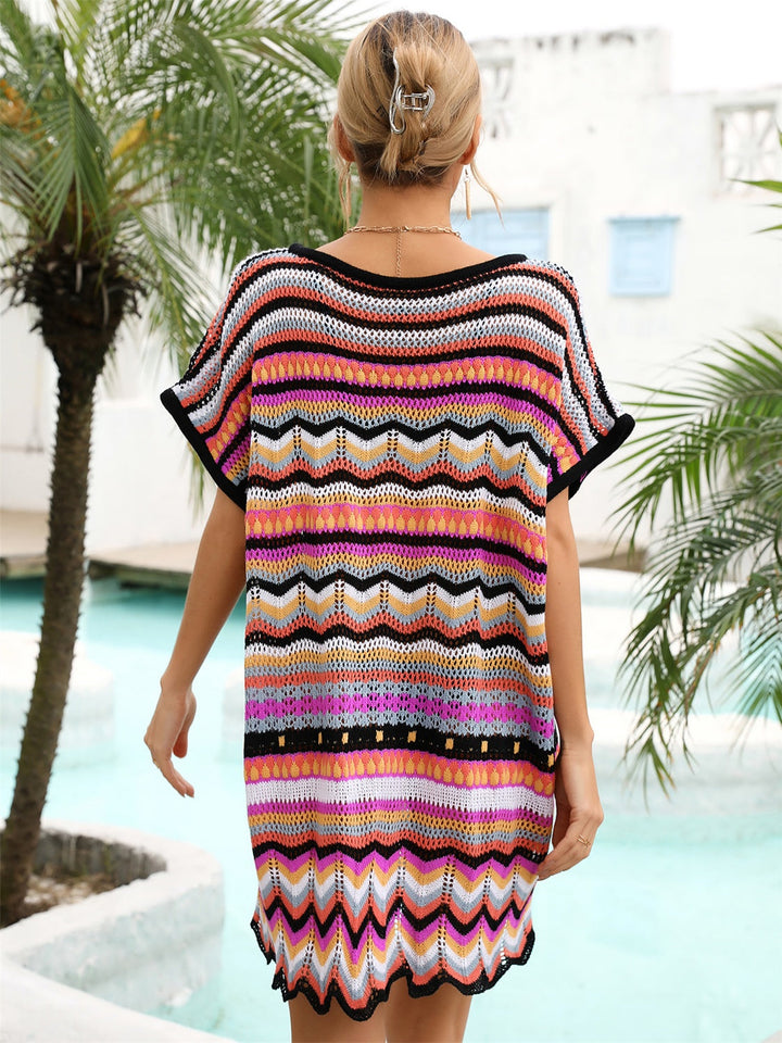 Stilla | Stribet Scalloped V-hals Cover-up Kjole