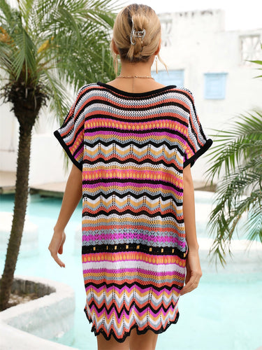 Stilla | Stribet Scalloped V-hals Cover-up Kjole