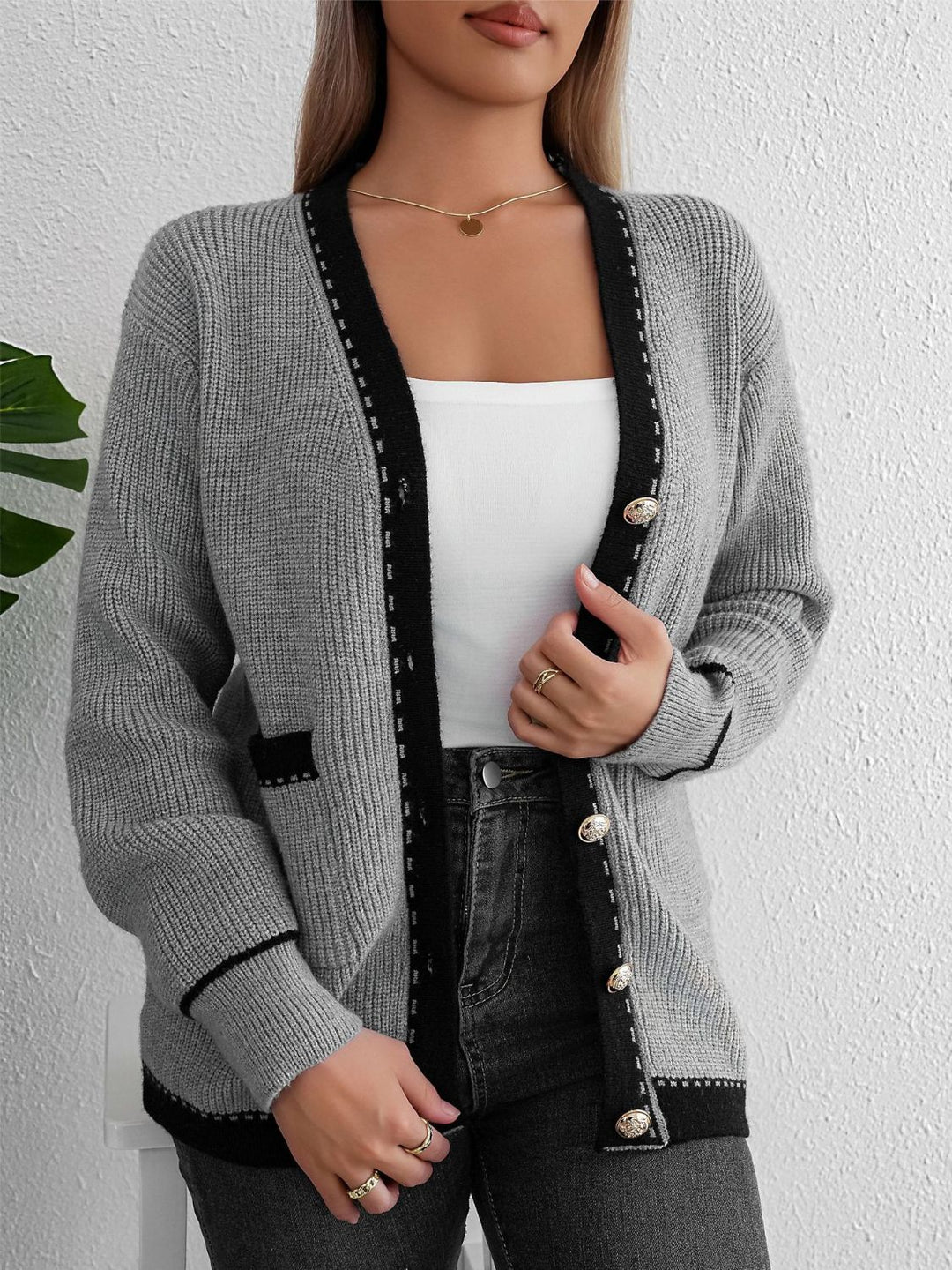 Stilla | Trim Button Up Langærmet Cardigan