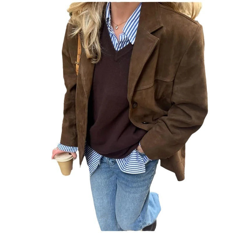 Stilla | Retro Kunstlæder Blazer - Stilfuld Vintage Jakke til Hverdag Og Kontor