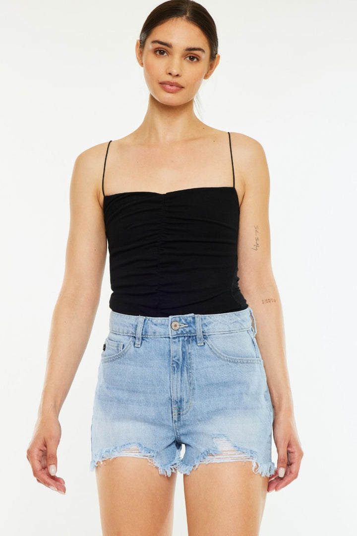 Stilla | Raw Hem Distressed Høj Talje Denim Shorts