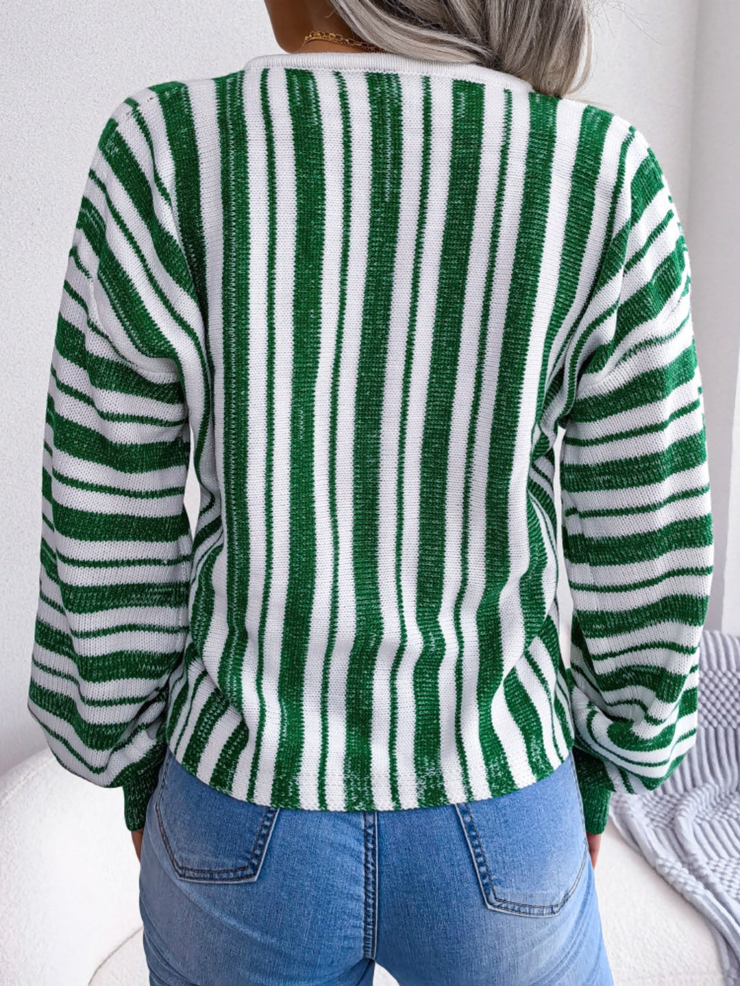 Stilla | Stribet Pullover Med Lange Ærmer og Snøring