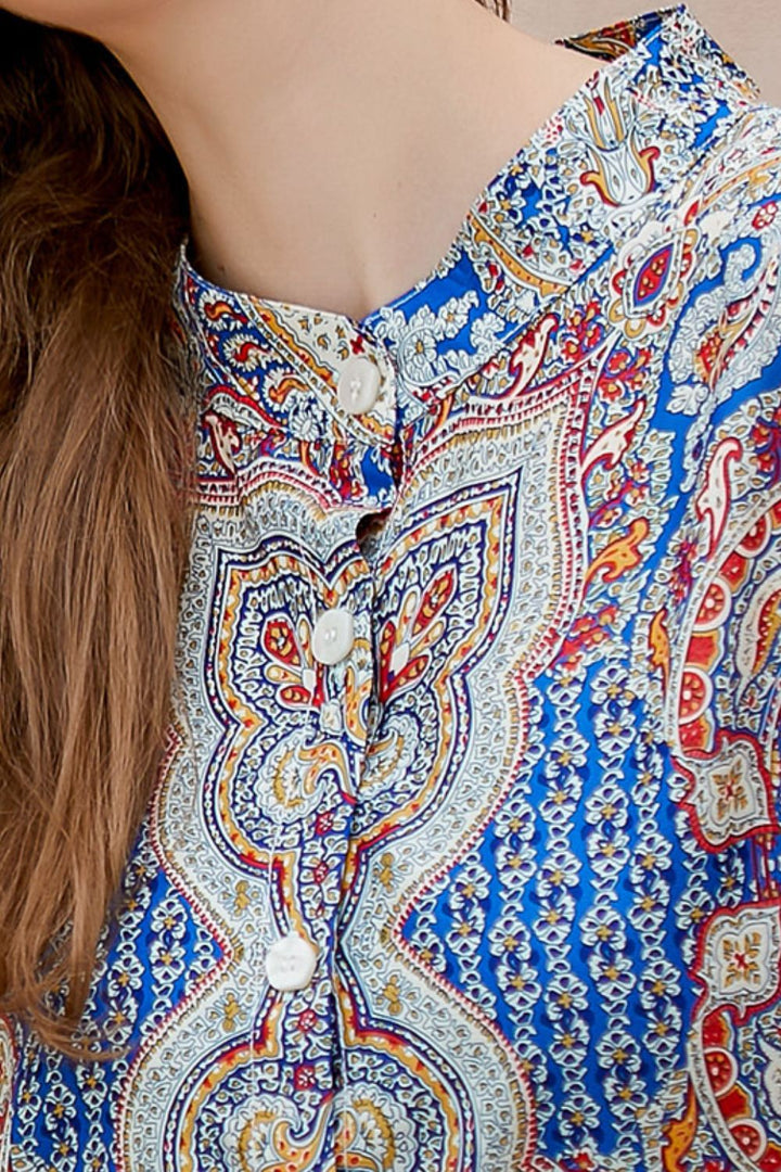 Stilla | Størrelse Printet Mock Neck Knappet Maxi Kjole
