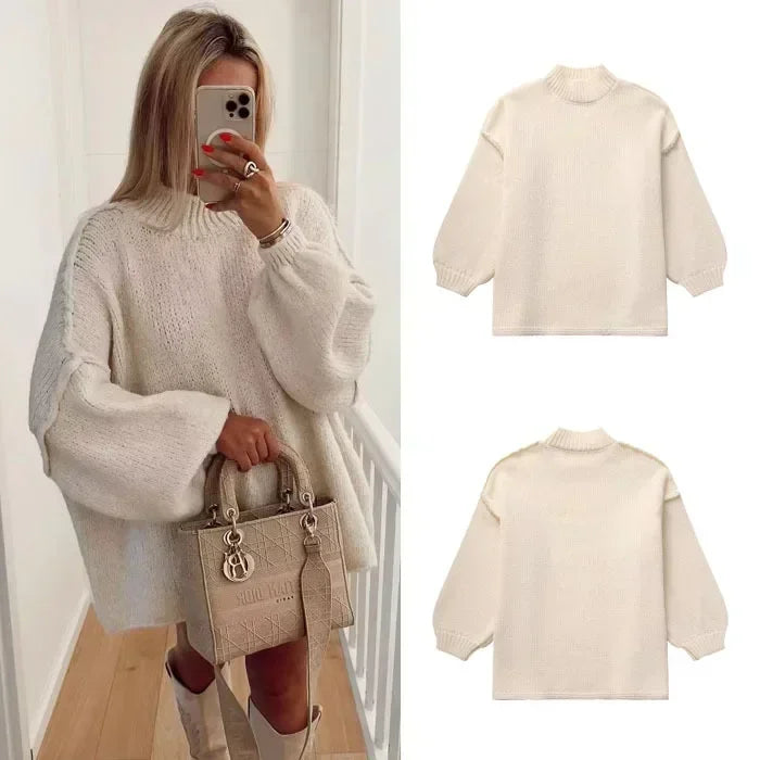Stilla | Strikket rullekravepullover med voluminøse statement-ærmer