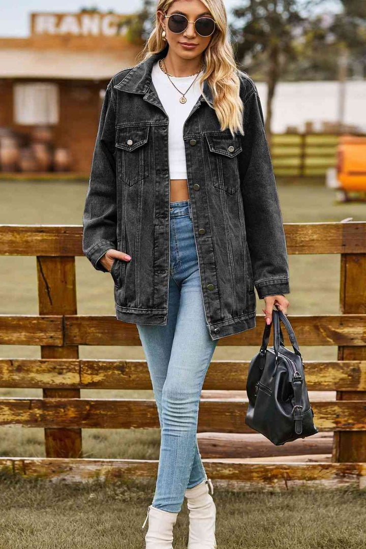 Stilla | Kravehals Denim Jakke Med Lommer