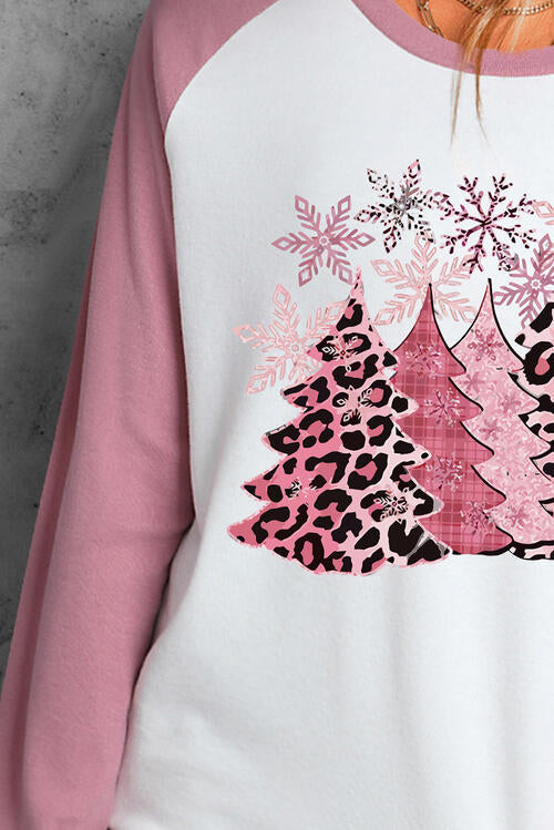 Stilla | Træ Grafik Rund Hals Langærmet T-shirt