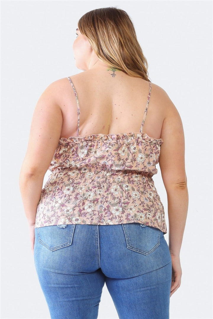 Stilla | Plus Size Flæse Blomster Fyrkantet Hals Cami