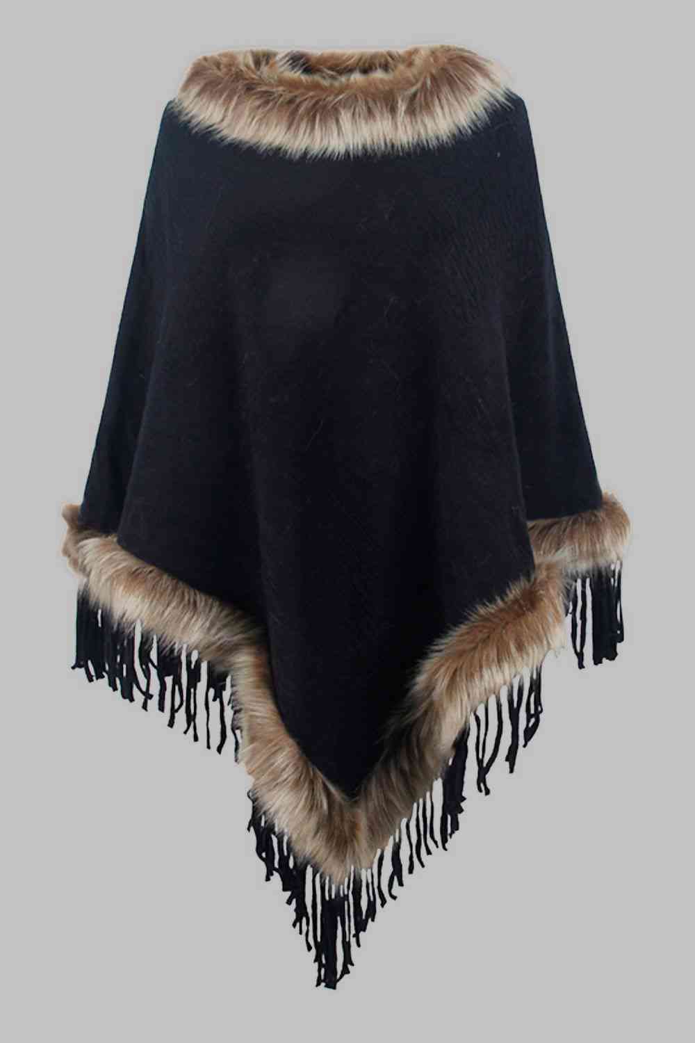 Stilla | Pelskantet Frynset Poncho