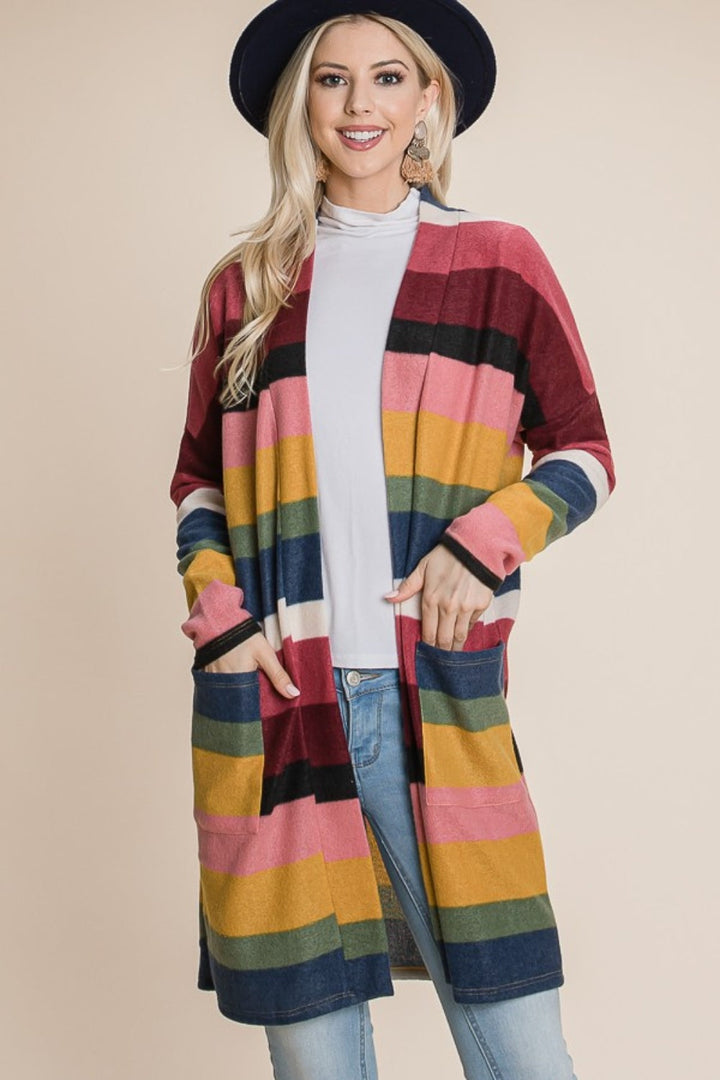 Stilla | Farveblok Stribet Åben Front Cardigan