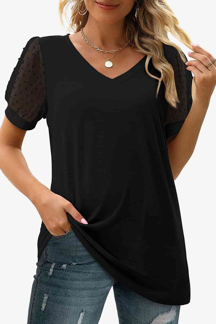 Stilla | Dot Puff Sleeve V-hals Tee