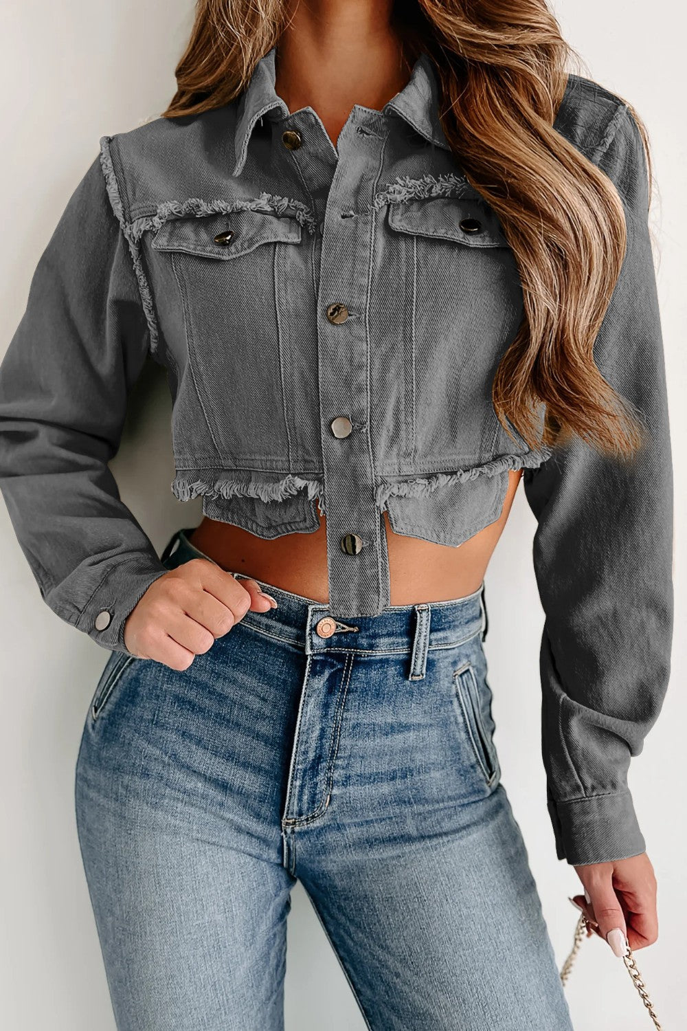 Stilla | Hem Knap Op Cropped Denim Top
